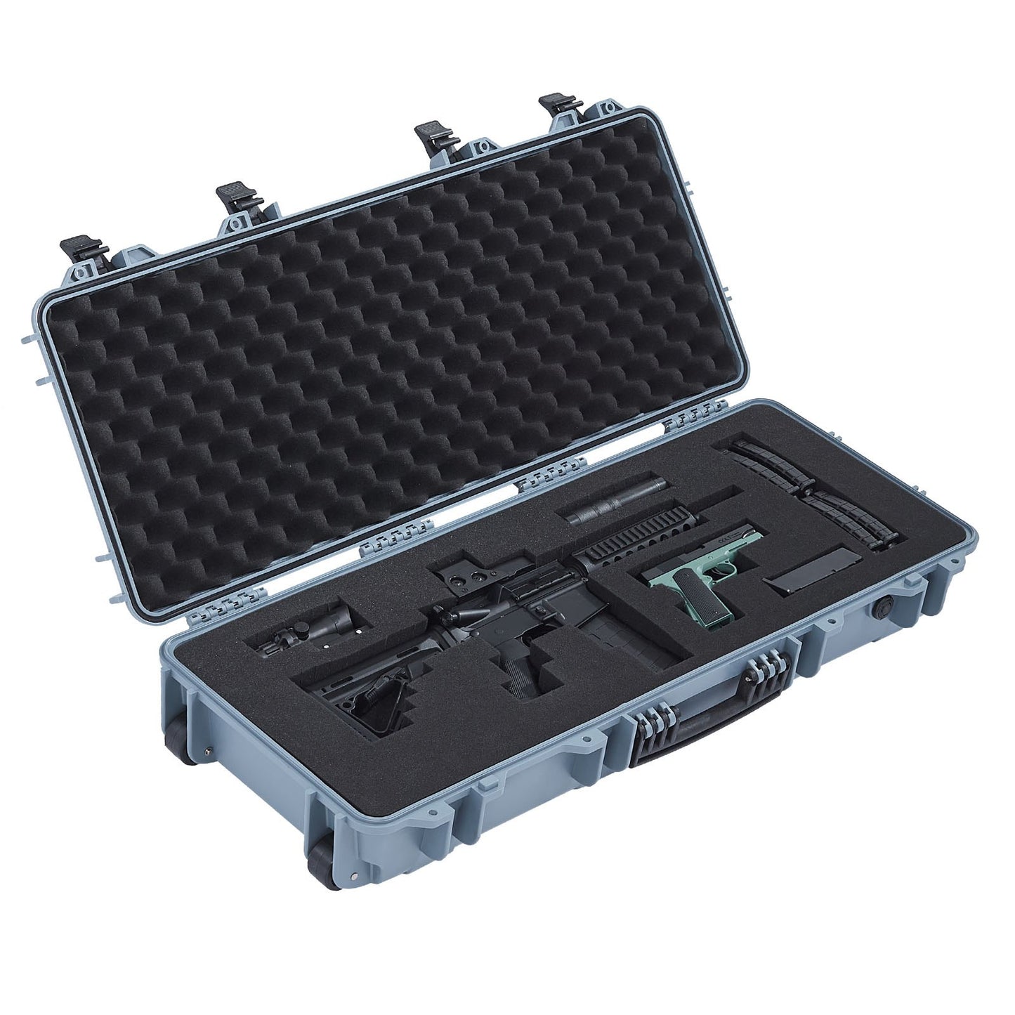 Hard Rifle Case, Lockable Rifle Case with 4 Layers Pre-cut Foams, 914 mm Gun Storage with Wheels, IP67 Waterproof & Dustproof Pistol Storage Cases for Rifles, Shotguns, Airsoft Guns, Grey