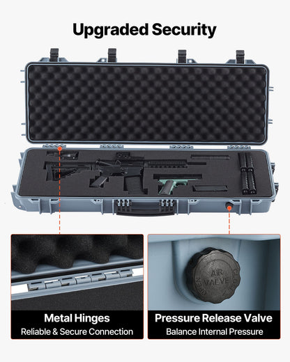 Hard Rifle Case, Lockable Rifle Case with Pre-cut Foams, 1016 mm Gun Storage with Wheels, IP67 Waterproof & Dustproof Movable Large Pistol Storage for Rifles, Shotguns, Airsoft Guns, Grey