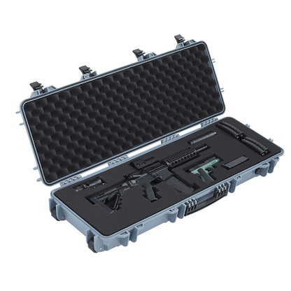 Hard Rifle Case, Lockable Rifle Case with Pre-cut Foams, 1016 mm Gun Storage with Wheels, IP67 Waterproof & Dustproof Movable Large Pistol Storage for Rifles, Shotguns, Airsoft Guns, Grey