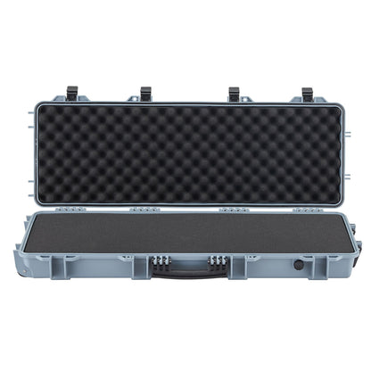 Hard Rifle Case, Lockable Rifle Case with Pre-cut Foams, 1016 mm Gun Storage with Wheels, IP67 Waterproof & Dustproof Movable Large Pistol Storage for Rifles, Shotguns, Airsoft Guns, Grey