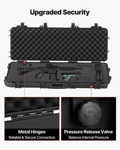 Hard Rifle Case, Lockable Rifle Case with Pre-cut Foams, 1016 mm Gun Storage with Wheels, IP67 Waterproof & Dustproof Movable Large Pistol Storage for Rifles, Shotguns, Airsoft Guns, Black