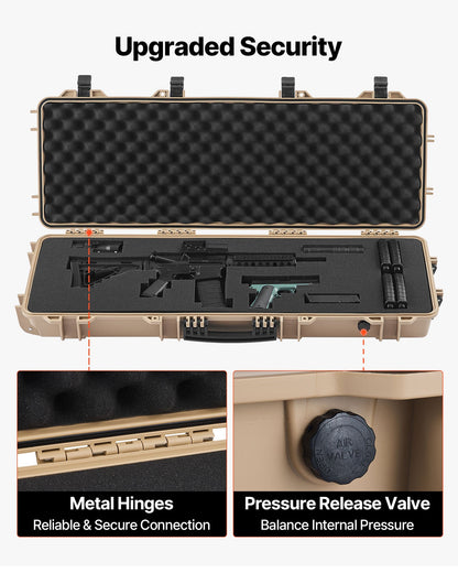 Hard Rifle Case, Lockable Rifle Case with Pre-cut Foams, 1016 mm Gun Storage with Wheels, IP67 Waterproof & Dustproof Movable Large Pistol Storage for Rifles, Shotguns, Airsoft Guns, Khaki