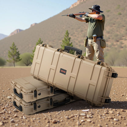 Hard Rifle Case, Lockable Rifle Case with Pre-cut Foams, 1016 mm Gun Storage with Wheels, IP67 Waterproof & Dustproof Movable Large Pistol Storage for Rifles, Shotguns, Airsoft Guns, Khaki