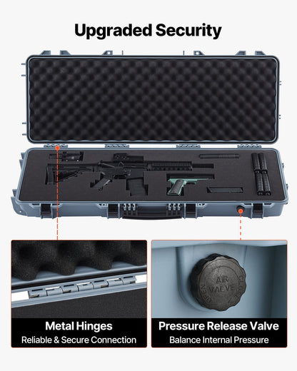 Hard Rifle Case, Lockable Rifle Case with Pre-cut Foams, 1066 mm Movable Gun Storage with Wheels, IP67 Waterproof & Dustproof Pistol Storage for Rifle, Shotgun, Airsoft Gun, Grey