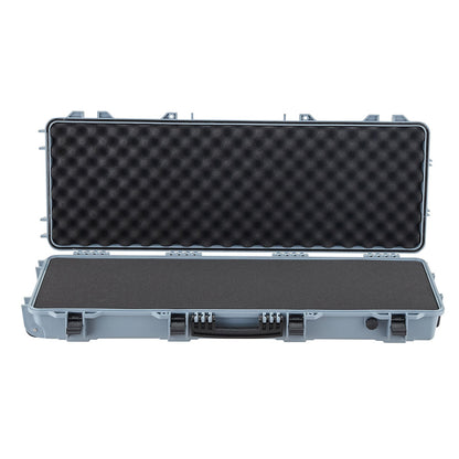 Hard Rifle Case, Lockable Rifle Case with Pre-cut Foams, 1066 mm Movable Gun Storage with Wheels, IP67 Waterproof & Dustproof Pistol Storage for Rifle, Shotgun, Airsoft Gun, Grey