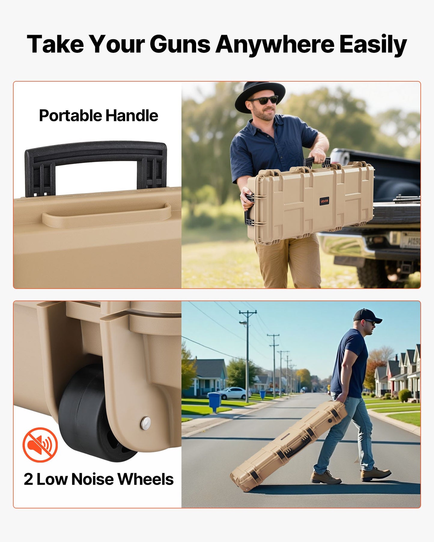 Hard Rifle Case, Lockable Rifle Case with Pre-cut Foams, 1066 mm Movable Gun Storage with Wheels, IP67 Waterproof & Dustproof Pistol Storage for Rifle, Shotgun, Airsoft Gun, Khaki