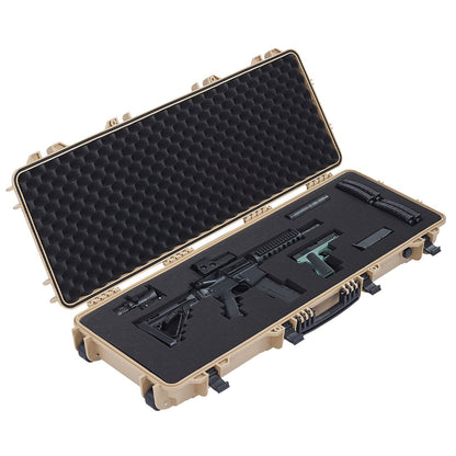 Hard Rifle Case, Lockable Rifle Case with Pre-cut Foams, 1066 mm Movable Gun Storage with Wheels, IP67 Waterproof & Dustproof Pistol Storage for Rifle, Shotgun, Airsoft Gun, Khaki