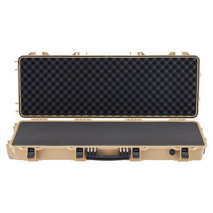 Hard Rifle Case, Lockable Rifle Case with Pre-cut Foams, 1066 mm Movable Gun Storage with Wheels, IP67 Waterproof & Dustproof Pistol Storage for Rifle, Shotgun, Airsoft Gun, Khaki