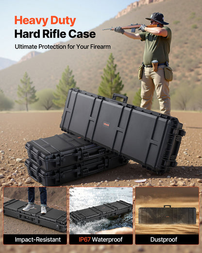 Hard Rifle Case, Lockable Rifle Case with Detachable XPE Foam, 1270 mm Gun Storage with Wheels, IP67 Waterproof & Dustproof Pistol Storage Cases for Rifles, Shotguns, Airsoft Guns, Black