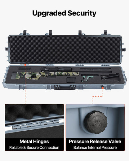 Hard Rifle Case, Lockable Rifle Case with Pre-cut Foams, 1270 mm Movable Gun Storage with Wheels, IP67 Waterproof & Dustproof Pistol Storage for Rifle, Shotgun, Airsoft Gun, Grey