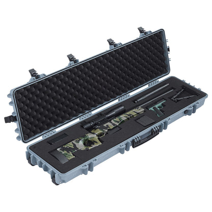 Hard Rifle Case, Lockable Rifle Case with Pre-cut Foams, 1270 mm Movable Gun Storage with Wheels, IP67 Waterproof & Dustproof Pistol Storage for Rifle, Shotgun, Airsoft Gun, Grey