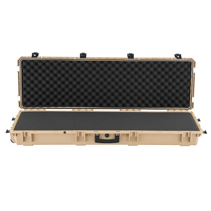 Hard Rifle Case, Lockable Rifle Case with Pre-cut Foams, 1320 mm Gun Storage with Wheels, Heavy Duty IP67 Waterproof & Dustproof Pistol Storage Cases for Rifles, Shotguns, Airsoft Guns, Khaki