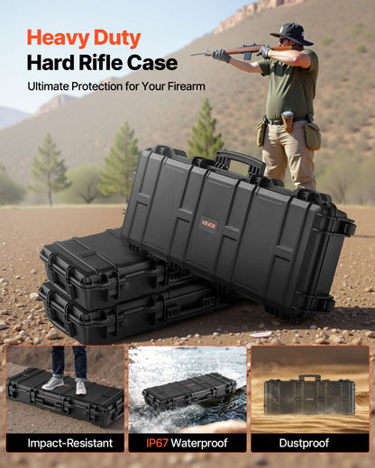 Hard Rifle Case, Lockable Rifle Case with 4 Layers Pre-cut Foams, 914 mm Gun Storage with Wheels, IP67 Waterproof & Dustproof Pistol Storage Cases for Rifles, Shotguns, Airsoft Guns, Black