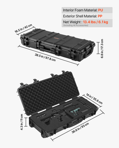 Hard Rifle Case, Lockable Rifle Case with 4 Layers Pre-cut Foams, 914 mm Gun Storage with Wheels, IP67 Waterproof & Dustproof Pistol Storage Cases for Rifles, Shotguns, Airsoft Guns, Black