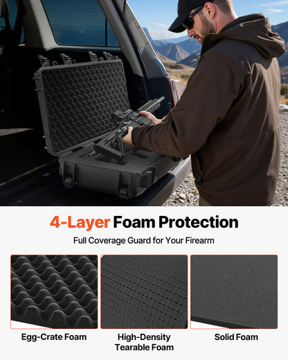 Hard Rifle Case, Lockable Rifle Case with 4 Layers Pre-cut Foams, 914 mm Gun Storage with Wheels, IP67 Waterproof & Dustproof Pistol Storage Cases for Rifles, Shotguns, Airsoft Guns, Black