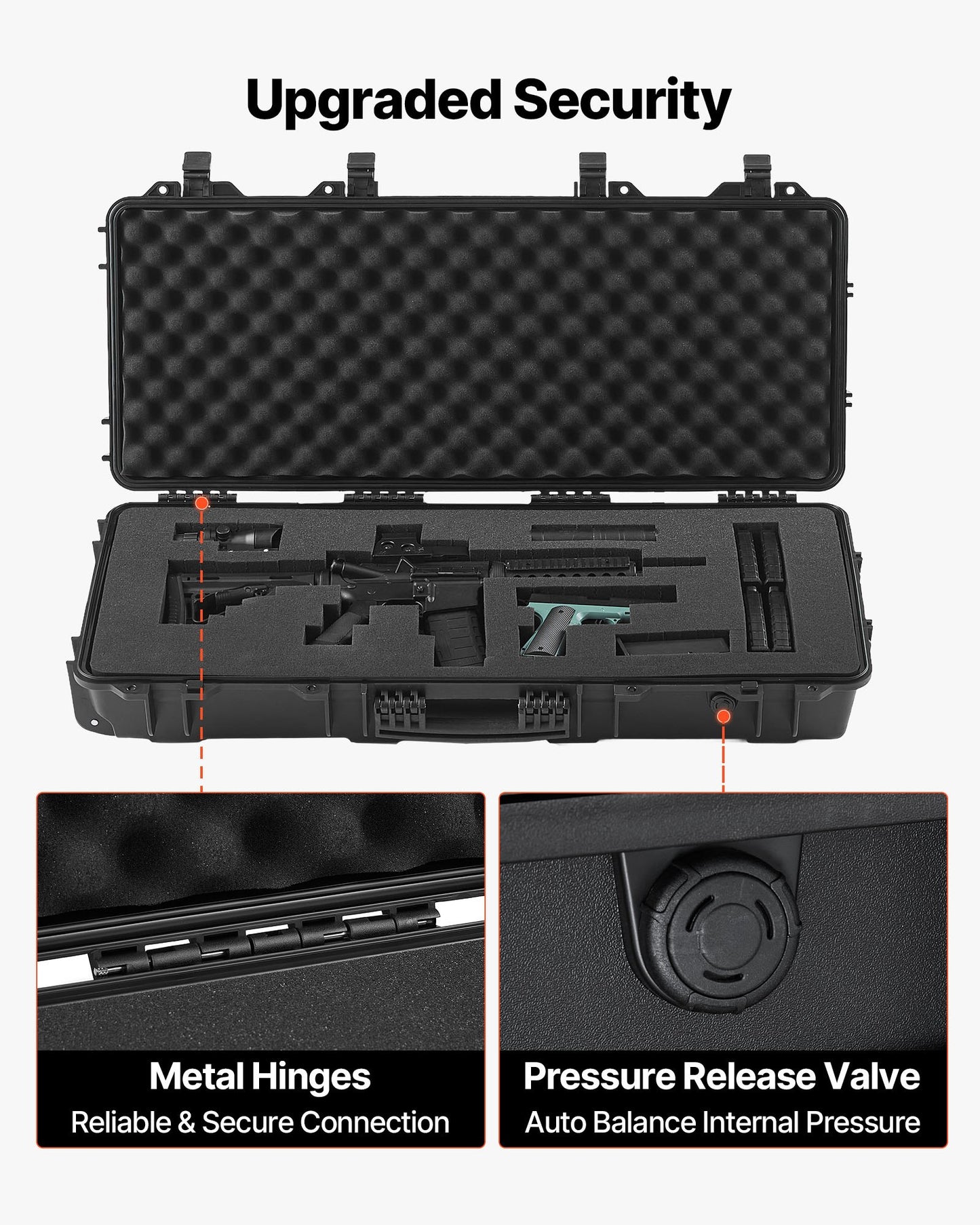 Hard Rifle Case, Lockable Rifle Case with 4 Layers Pre-cut Foams, 914 mm Gun Storage with Wheels, IP67 Waterproof & Dustproof Pistol Storage Cases for Rifles, Shotguns, Airsoft Guns, Black