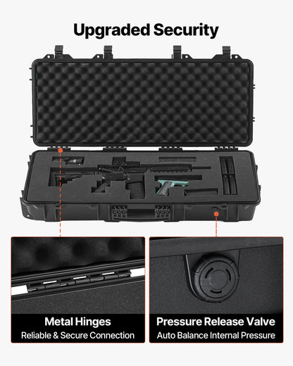 Hard Rifle Case, Lockable Rifle Case with 4 Layers Pre-cut Foams, 914 mm Gun Storage with Wheels, IP67 Waterproof & Dustproof Pistol Storage Cases for Rifles, Shotguns, Airsoft Guns, Black