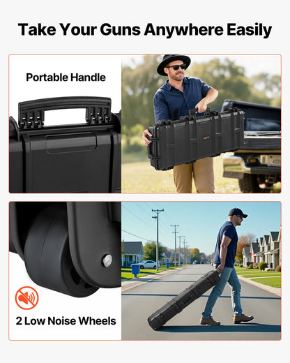 Hard Rifle Case, Lockable Rifle Case with 4 Layers Pre-cut Foams, 914 mm Gun Storage with Wheels, IP67 Waterproof & Dustproof Pistol Storage Cases for Rifles, Shotguns, Airsoft Guns, Black