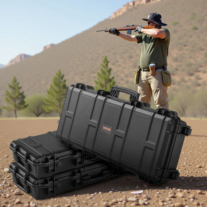 Hard Rifle Case, Lockable Rifle Case with 4 Layers Pre-cut Foams, 914 mm Gun Storage with Wheels, IP67 Waterproof & Dustproof Pistol Storage Cases for Rifles, Shotguns, Airsoft Guns, Black