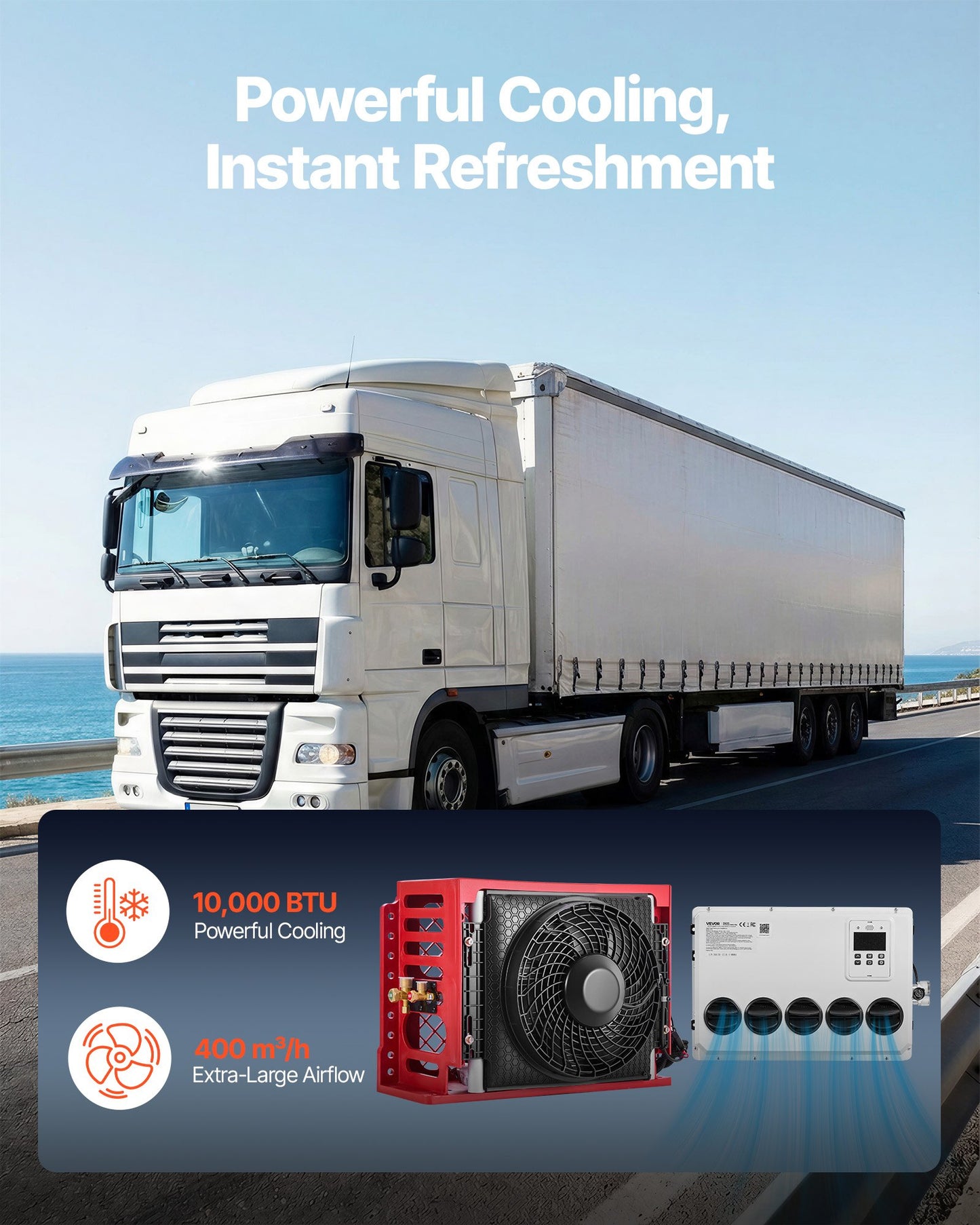Truck Air Conditioner, 12V 10000 BTU Mini Split AC Unit, 400 m³/h Airflow Cab Air Conditioner, Quiet A/C Unit Fast Cooling for Semi Truck, Camper, Construction Vehicle, Crane, Tractor, Excavator