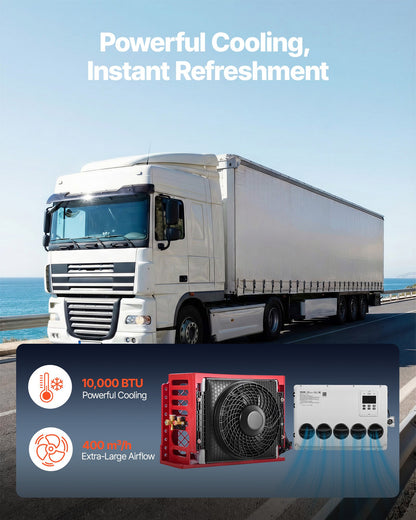 Truck Air Conditioner, 12V 10000 BTU Mini Split AC Unit, 400 m³/h Airflow Cab Air Conditioner, Quiet A/C Unit Fast Cooling for Semi Truck, Camper, Construction Vehicle, Crane, Tractor, Excavator