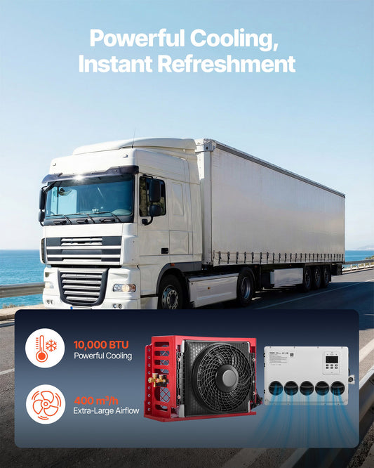 Truck Air Conditioner, 12V 10000 BTU Mini Split AC Unit, 400 m³/h Airflow Cab Air Conditioner, Quiet A/C Unit Fast Cooling for Semi Truck, Camper, Construction Vehicle, Crane, Tractor, Excavator