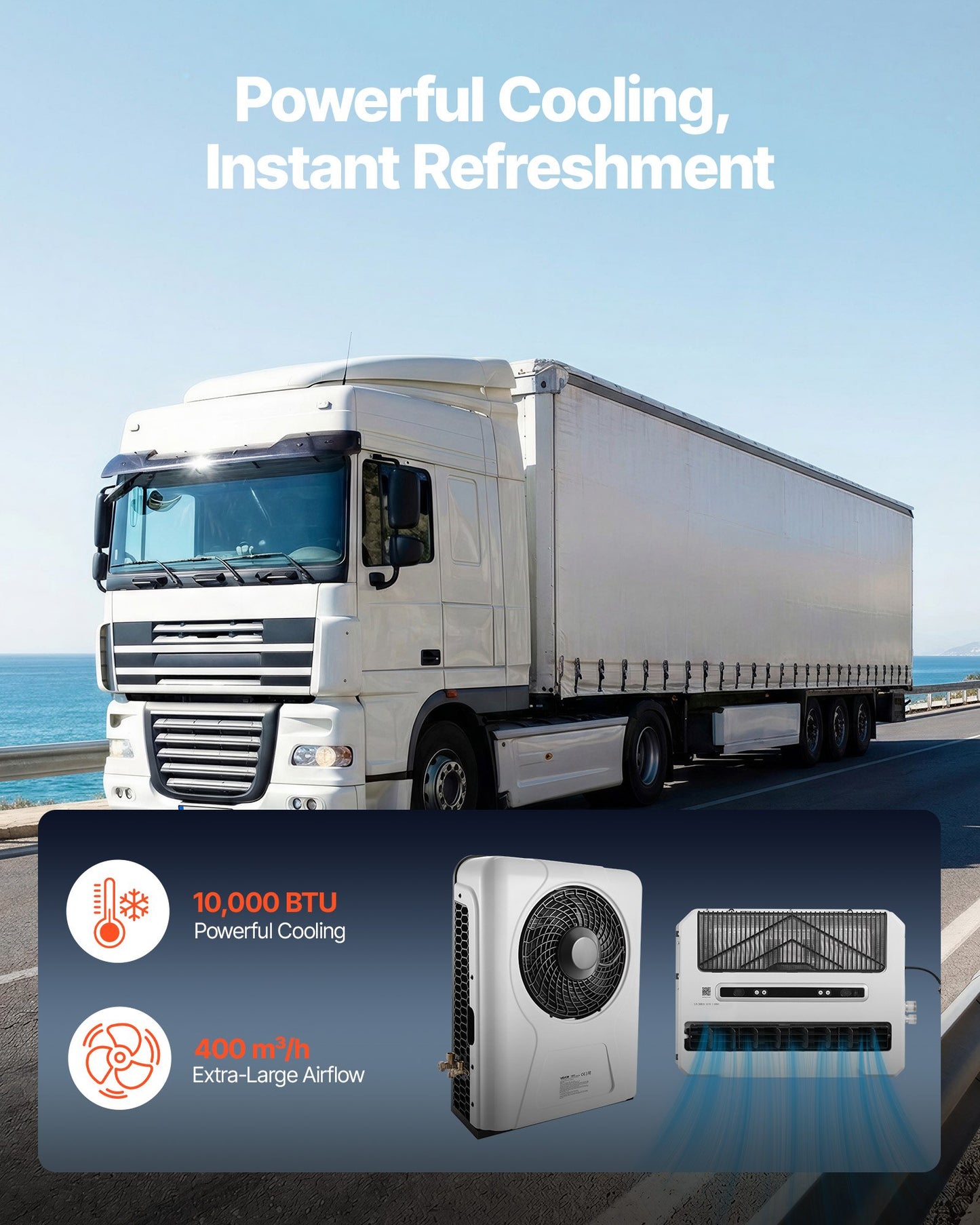 Truck Air Conditioner, 12V 10000 BTU Mini Split AC Unit, 400 m³/h Airflow Cab Air Conditioner, Fast Cooling Low Noise for Semi Truck, Camper, Construction Vehicle, Crane, Tractor, Excavator
