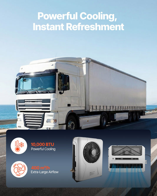 Truck Air Conditioner, 12V 10000 BTU Mini Split AC Unit, 400 m³/h Airflow Cab Air Conditioner, Fast Cooling Low Noise for Semi Truck, Camper, Construction Vehicle, Crane, Tractor, Excavator