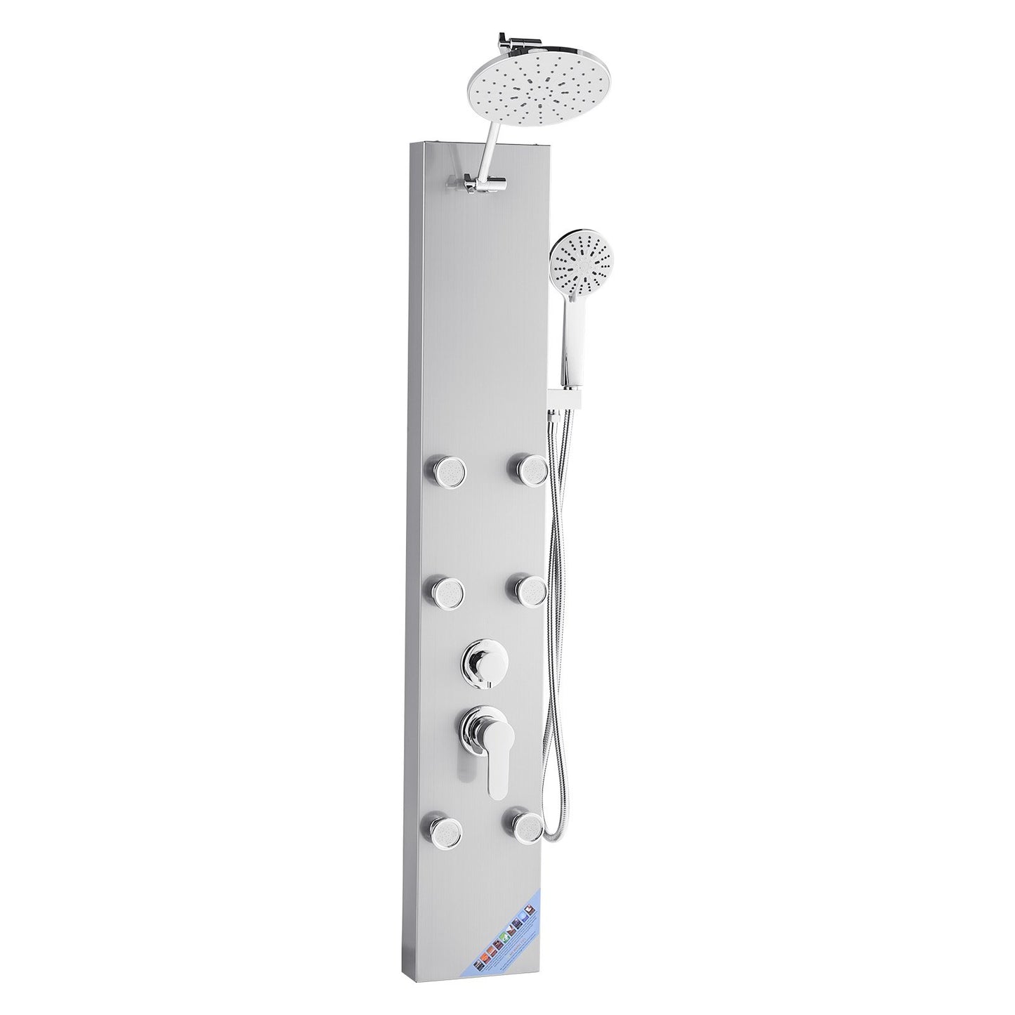 Shower Panel Tower System with Rainfall Shower Head, 49 in Brushed Stainless Steel Shower Column, 3-Function Faucet, High Pressure Wall-Mount Rain Massage System with 6 Body Jets and Handheld