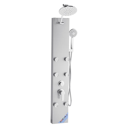 Shower Panel Tower System with Rainfall Shower Head, 49 in Brushed Stainless Steel Shower Column, 3-Function Faucet, High Pressure Wall-Mount Rain Massage System with 6 Body Jets and Handheld