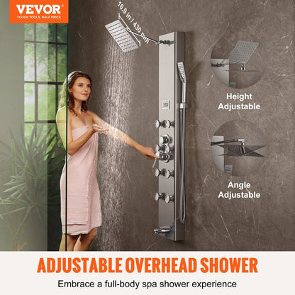 Stainless Steel Shower Panel System with 6 Modes and Digital Display, 1.34 Meter