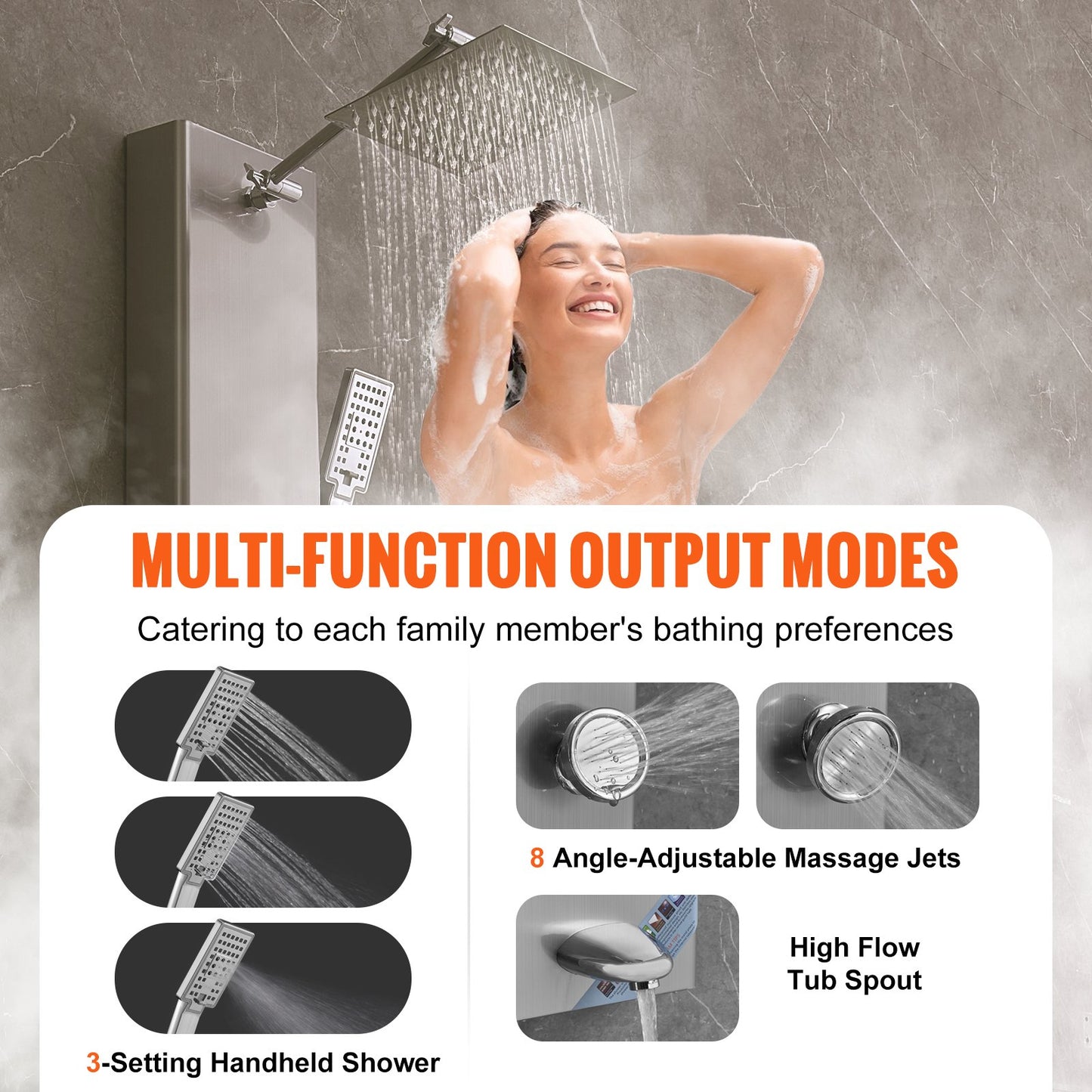 VEVOR Shower Panel System, 6 Shower Modes, Digital Display Shower Panel Tower, Rainfall,