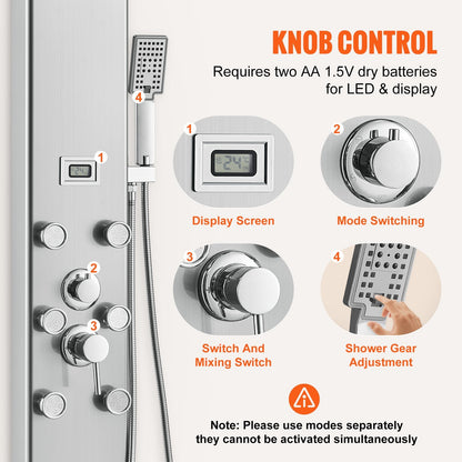 Stainless Steel Shower Panel System with 6 Modes and Digital Display, 1.34 Meter