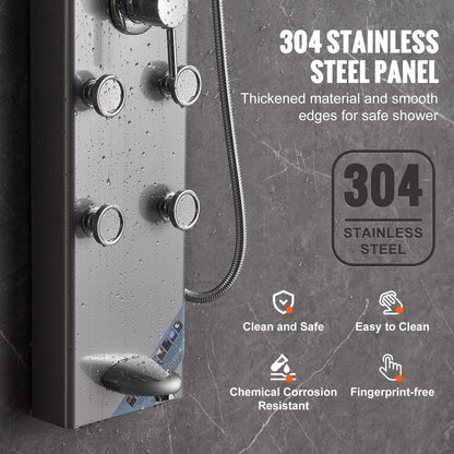 Stainless Steel Shower Panel System with 6 Modes and Digital Display, 1.34 Meter