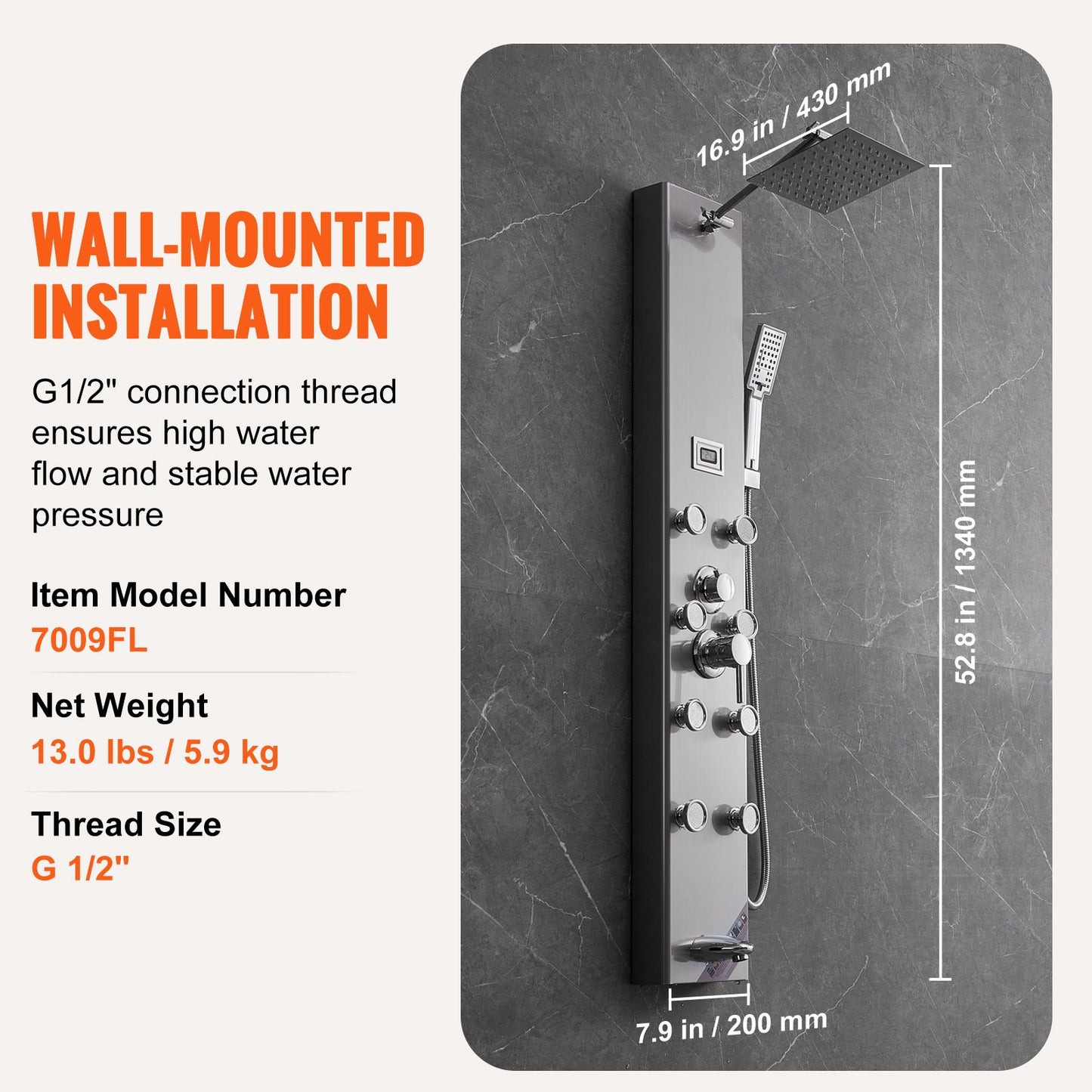 VEVOR Shower Panel System, 6 Shower Modes, Digital Display Shower Panel Tower, Rainfall,