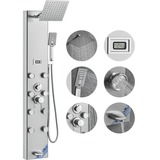 VEVOR Shower Panel System, 6 Shower Modes, Digital Display Shower Panel Tower, Rainfall,