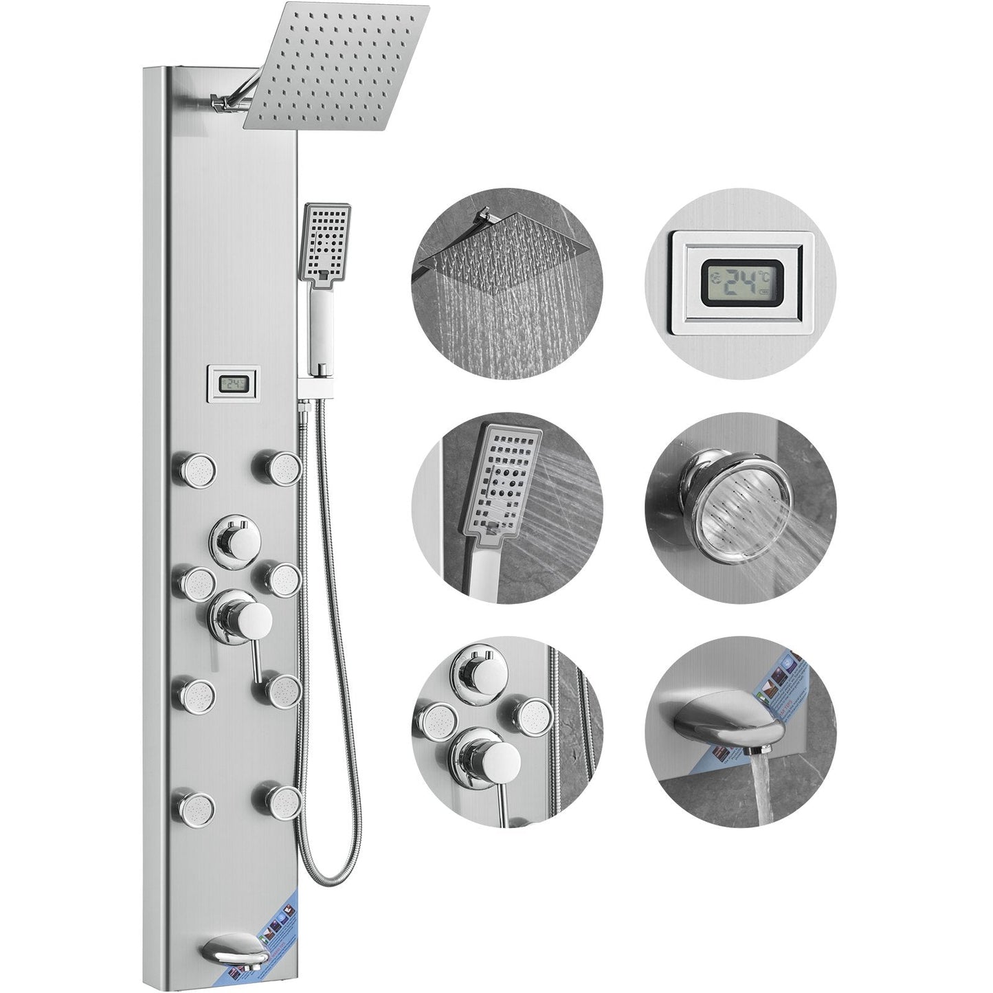 Stainless Steel Shower Panel System with 6 Modes and Digital Display, 1.34 Meter