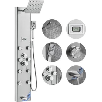Stainless Steel Shower Panel System with 6 Modes and Digital Display, 1.34 Meter