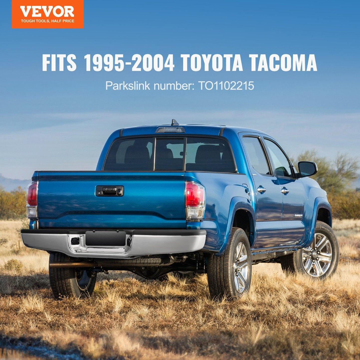 Chrome Steel Rear Bumper Assembly for 1995-2004 Toyota Tacoma, Impact Resistant