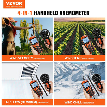 Split Handheld Anemometer, Measures Wind Speed, Temp & Air Flow, 0.34 kg