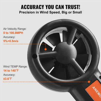 VEVOR Split Handheld Anemometer, -10℃ to 60℃, Digital Wind Speed CFM Meter Gauge