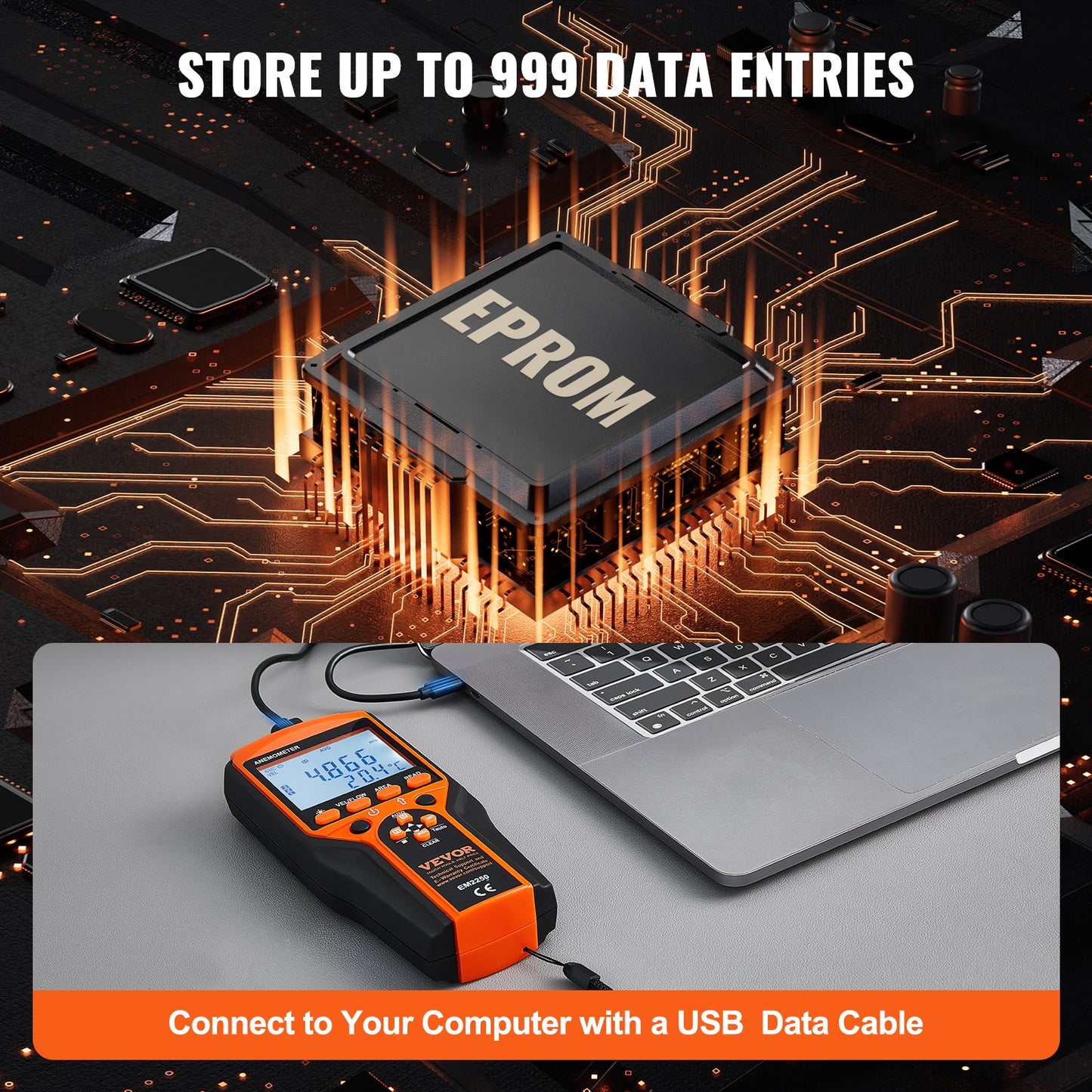 VEVOR Split Handheld Anemometer, -10℃ to 60℃, Digital Wind Speed CFM Meter Gauge