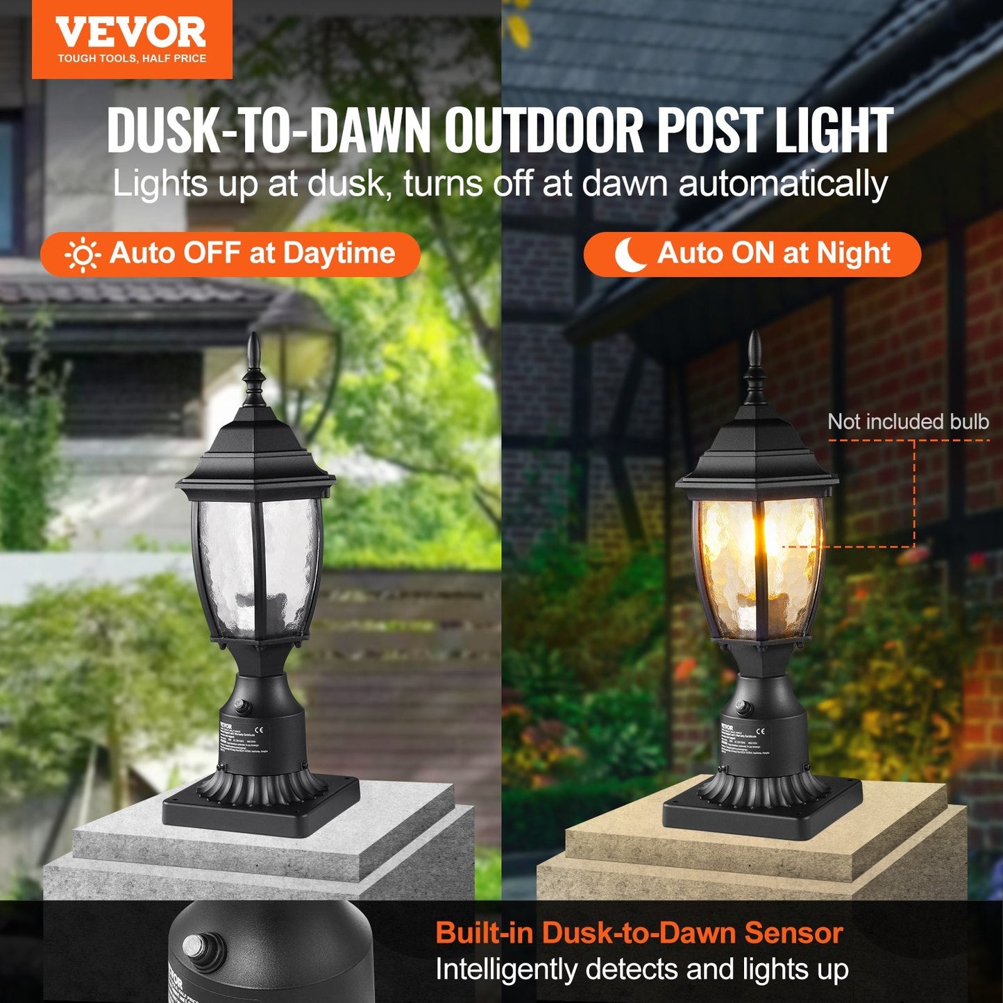 Outdoor Lamp Post Light with Smart Sensor, 0.4m Pole, Waterproof & Stylish Design