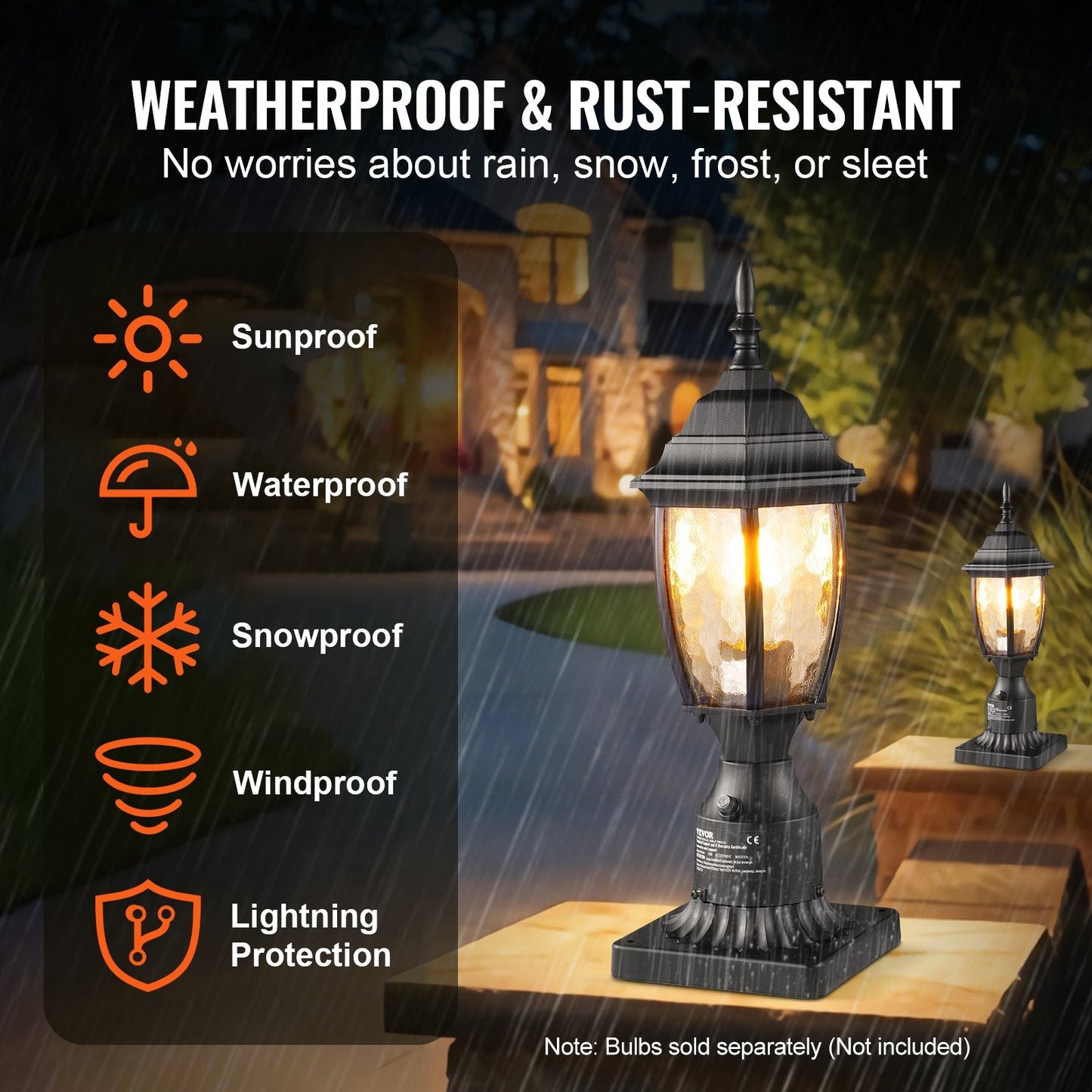 Outdoor Lamp Post Light with Smart Sensor, 0.4m Pole, Waterproof & Stylish Design