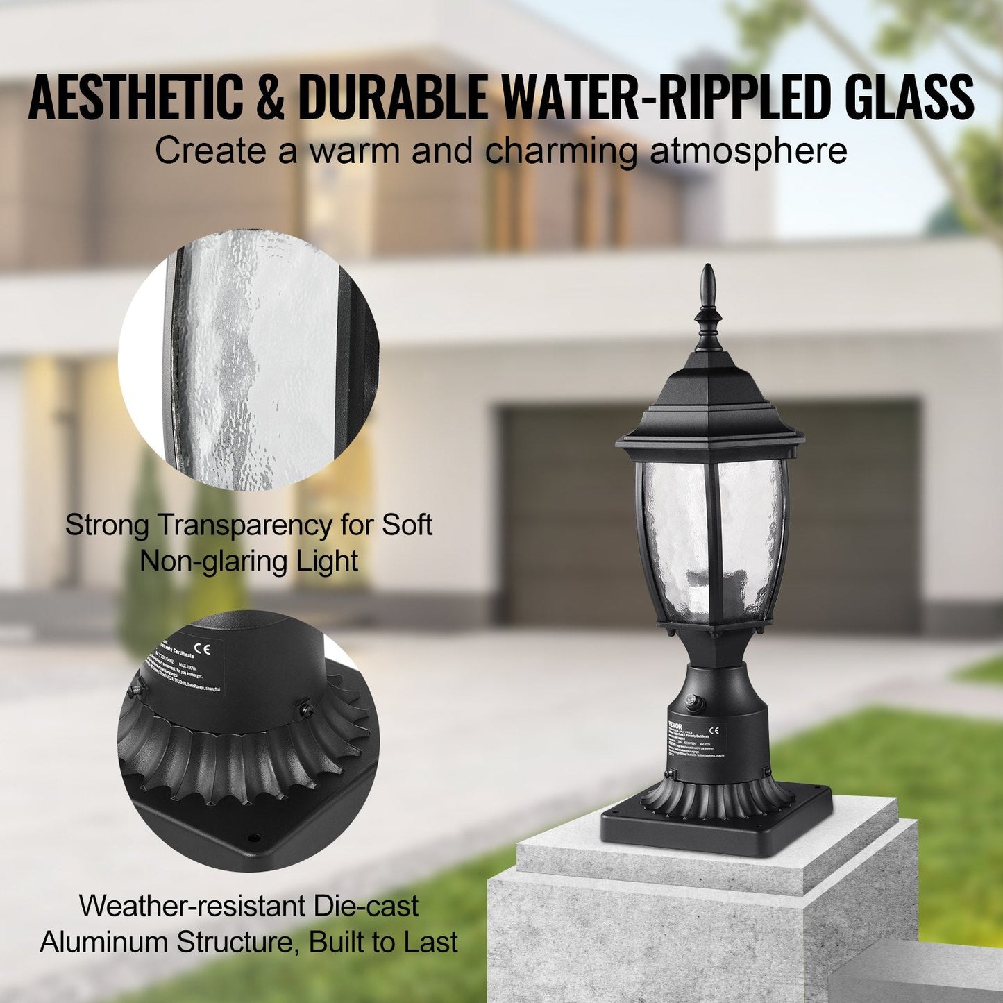 Outdoor Lamp Post Light with Smart Sensor, 0.4m Pole, Waterproof & Stylish Design