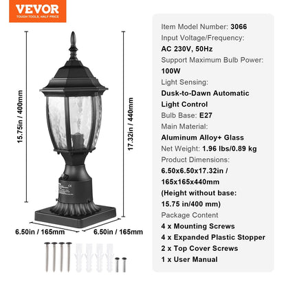 Outdoor Lamp Post Light with Smart Sensor, 0.4m Pole, Waterproof & Stylish Design