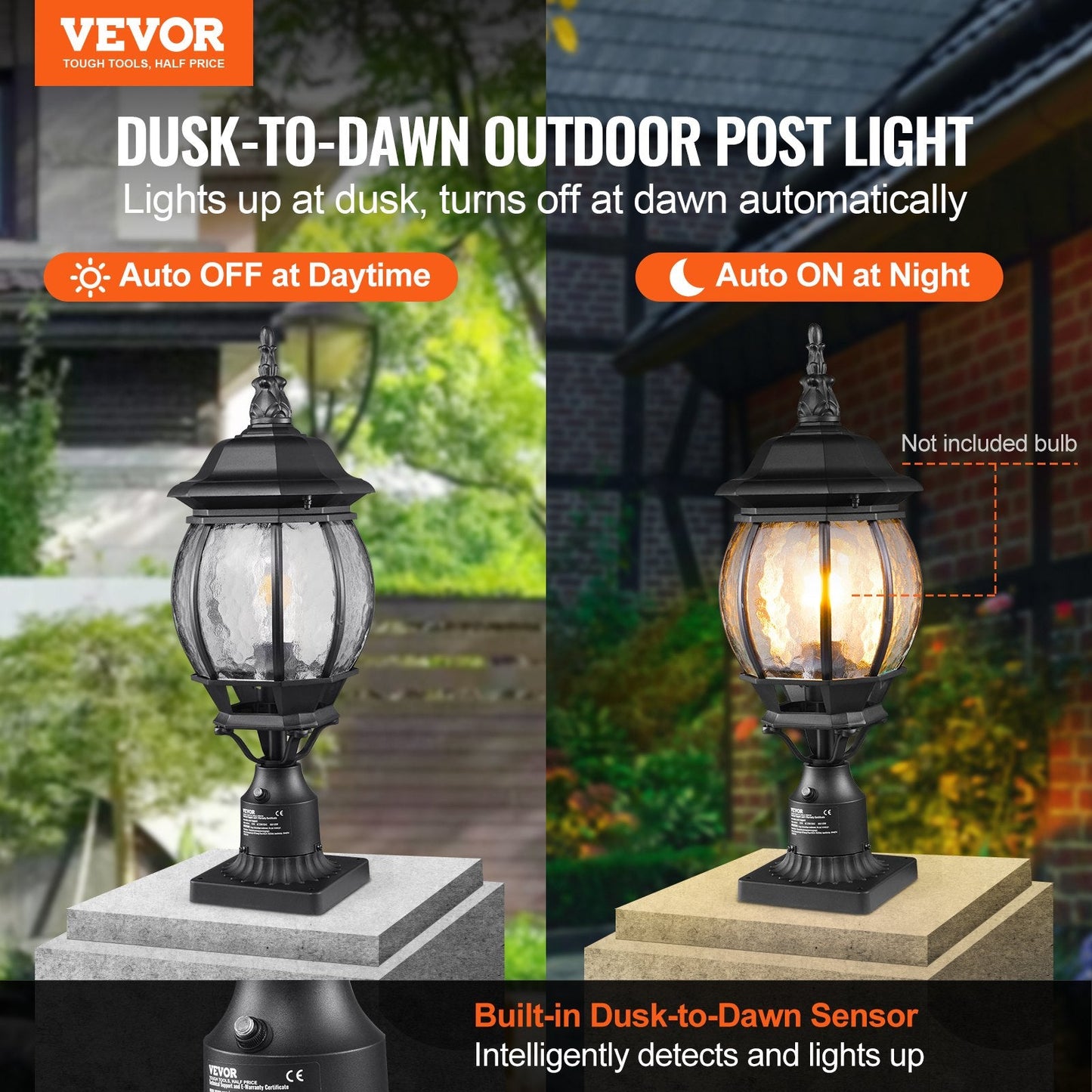 Outdoor Dusk-to-Dawn Lamp Post Lights with 0.53m Pole, Waterproof, 2-Pack