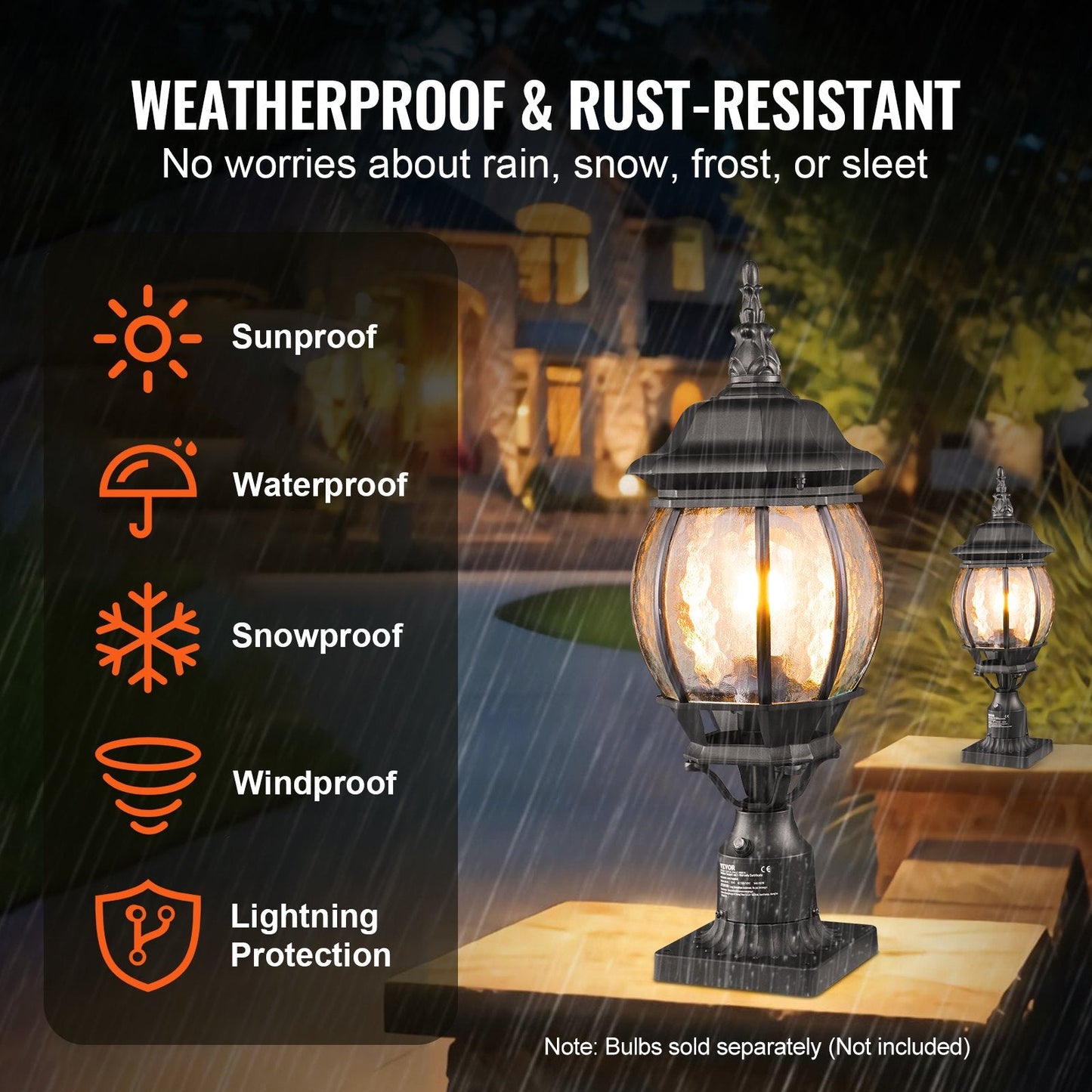 Outdoor Dusk-to-Dawn Lamp Post Lights with 0.53m Pole, Waterproof, 2-Pack