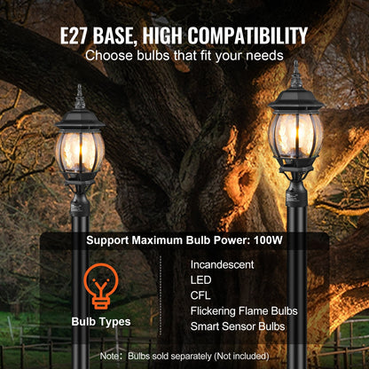 Outdoor Dusk-to-Dawn Lamp Post Lights with 0.53m Pole, Waterproof, 2-Pack