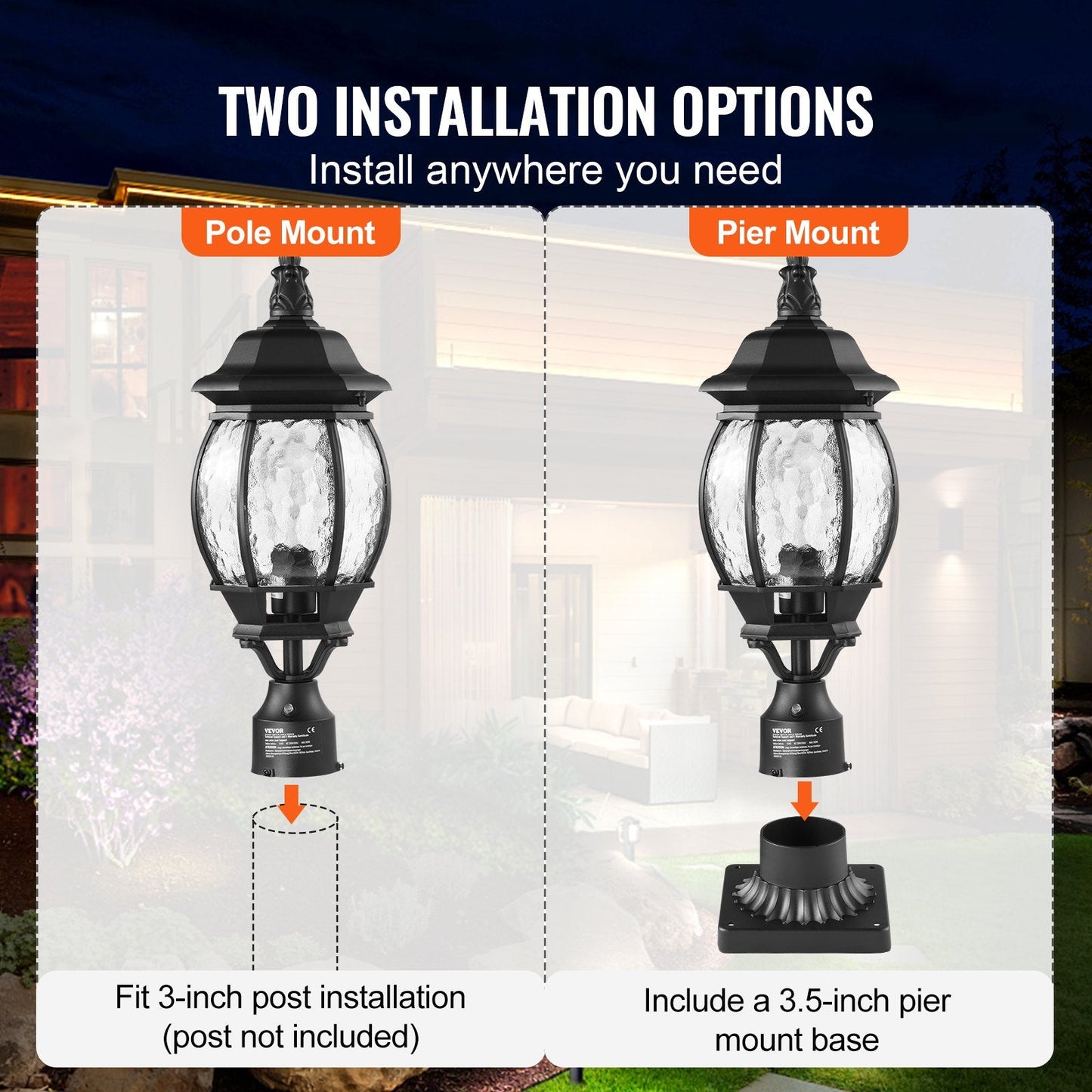 Outdoor Dusk-to-Dawn Lamp Post Lights with 0.53m Pole, Waterproof, 2-Pack